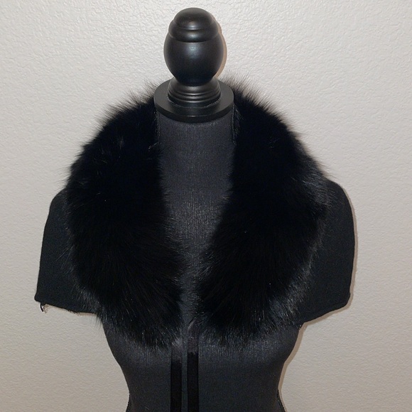 Robert Rodriguez stunning black shawl cape collar real fox cashmere lace size S - Picture 5 of 11